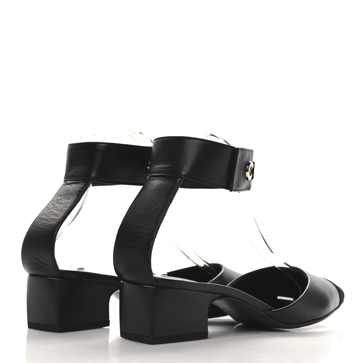 Lambskin Grosgrain Cap Toe Logo Ankle Strap Pumps 39 Black