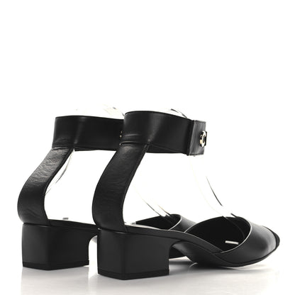 Chanel Lambskin Grosgrain Cap Toe Logo Ankle Strap Pumps 39 Black 5 of 10