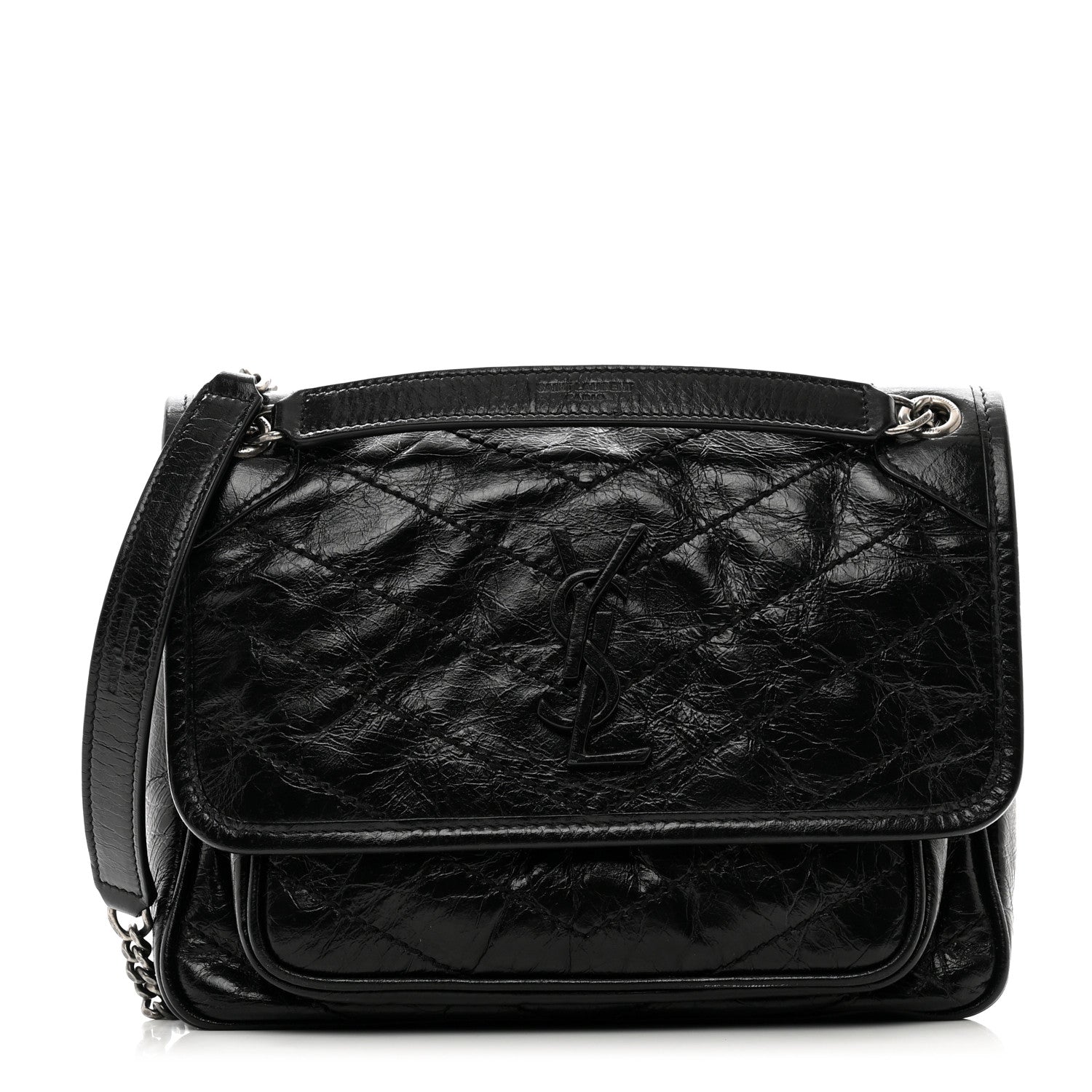 Saint Laurent Crinkled Calfskin Matelasse Monogram Baby Niki Chain Satchel Black 1 of 10
