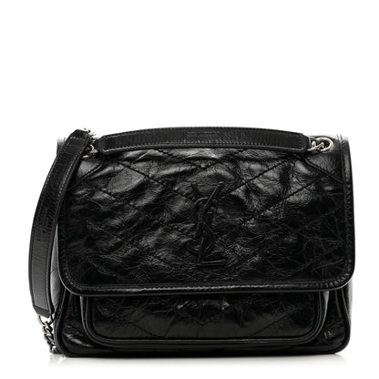 Saint Laurent Crinkled Calfskin Matelasse Monogram Baby Niki Chain Satchel Black 1 of 10