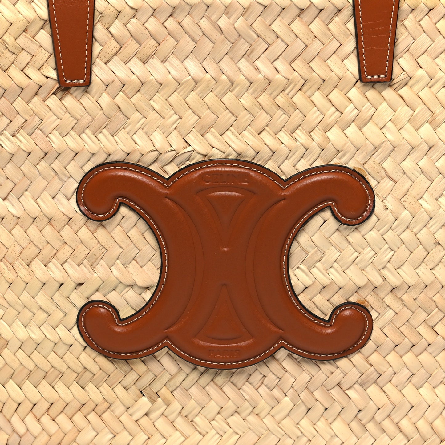 Raffia Calfskin Triomphe Medium Panier Tan