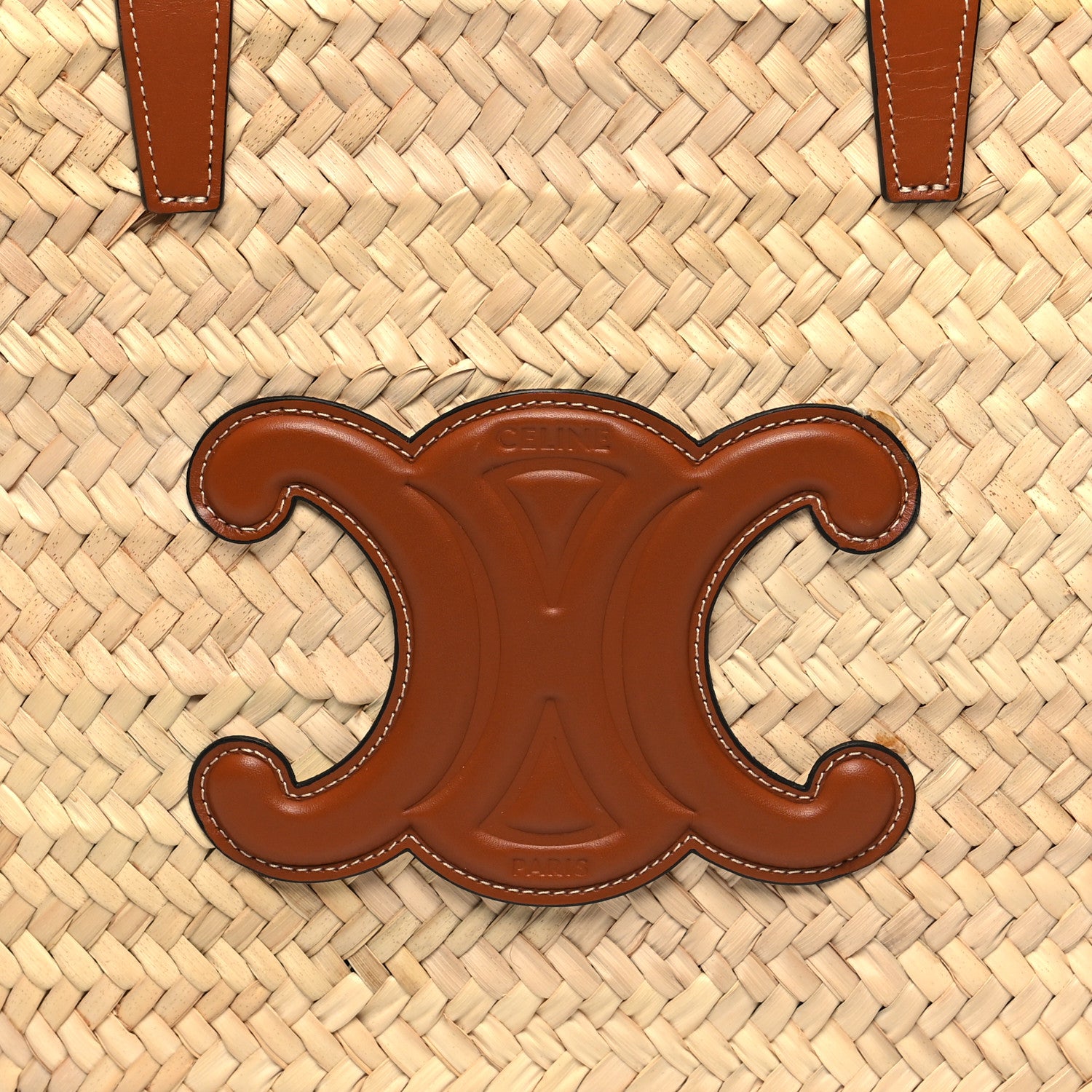 Celine Raffia Calfskin Triomphe Medium Panier Tan 7 of 10
