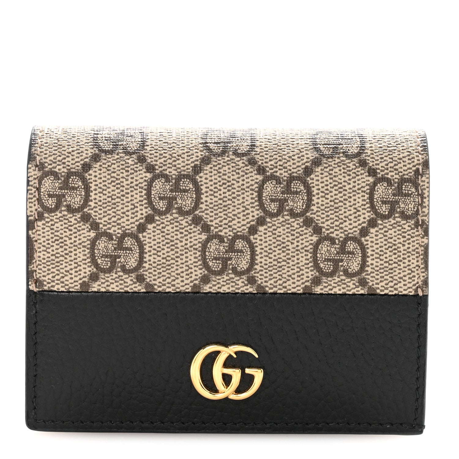 Gucci Dollar Calfskin GG Supreme Monogram GG Marmont Card Case Black Beige Ebony 1 of 7