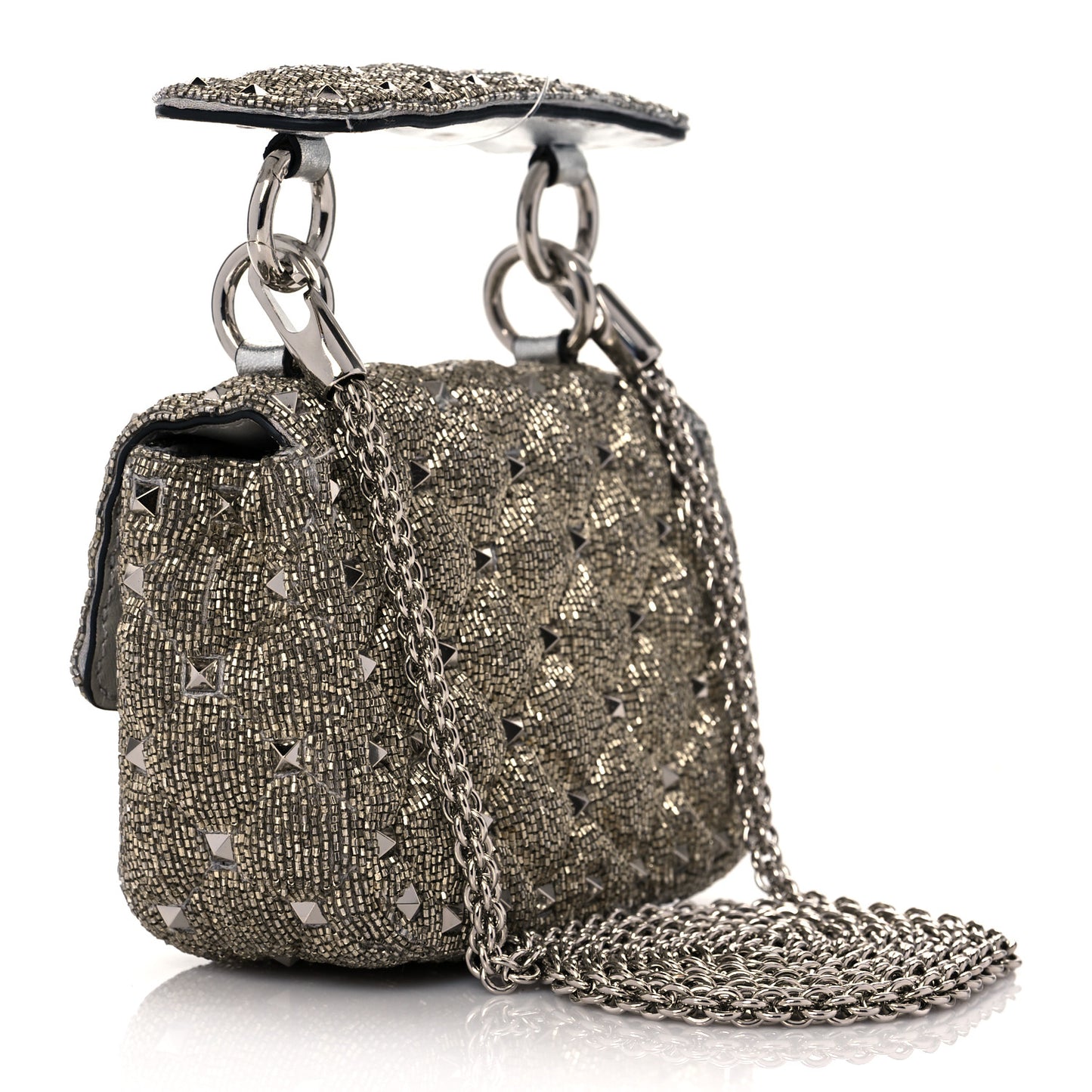 Beaded Micro Rockstud Spike It Shoulder Bag Silver