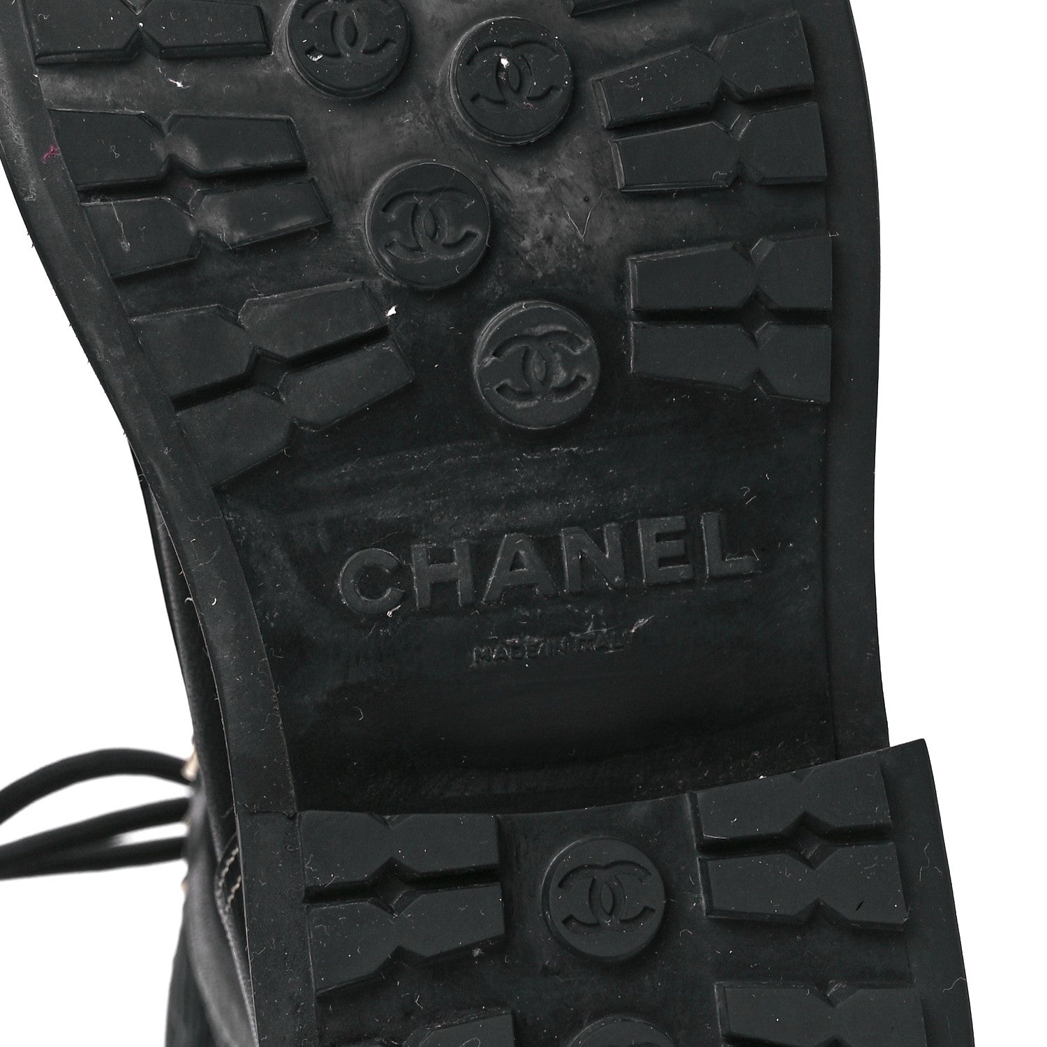 Chanel Calfskin Knit Lace Up Combat Boots 37.5 Black 6 of 7