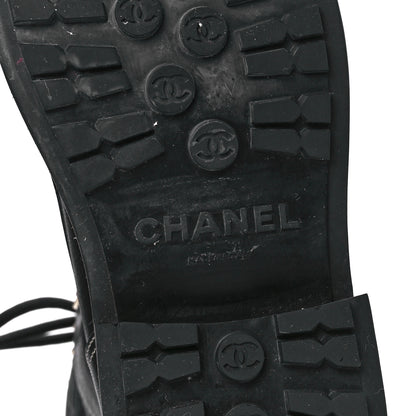 Chanel Calfskin Knit Lace Up Combat Boots 37.5 Black 6 of 7