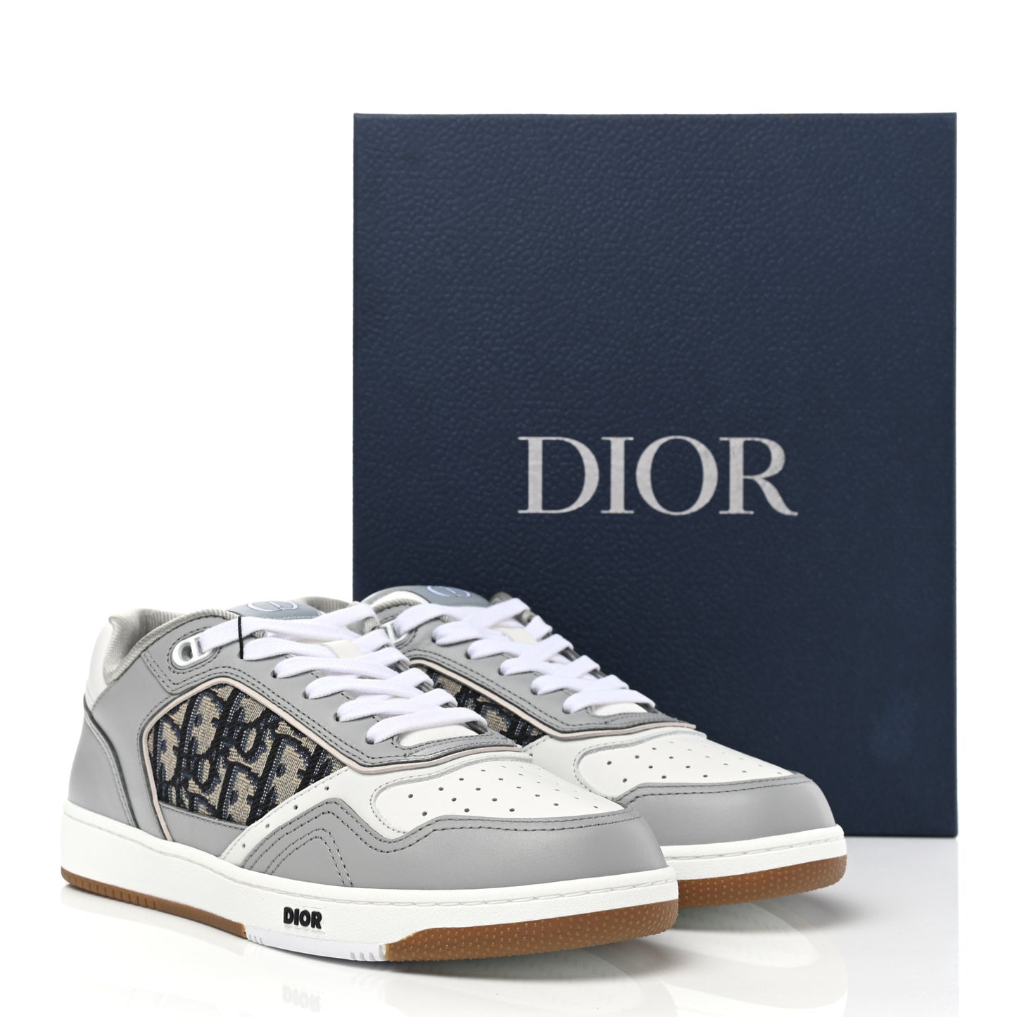Smooth Calfskin Jacquard Oblique Mens B27 Low Top Sneakers 40 Beige Blue