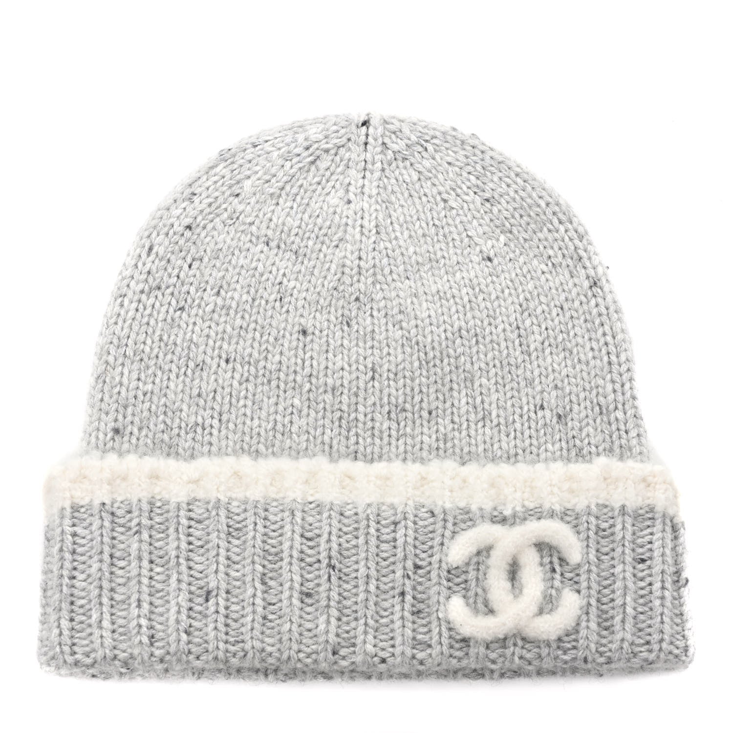 Chanel Cashmere Silk CC Beanie Hat Grey Ecru 1 of 7