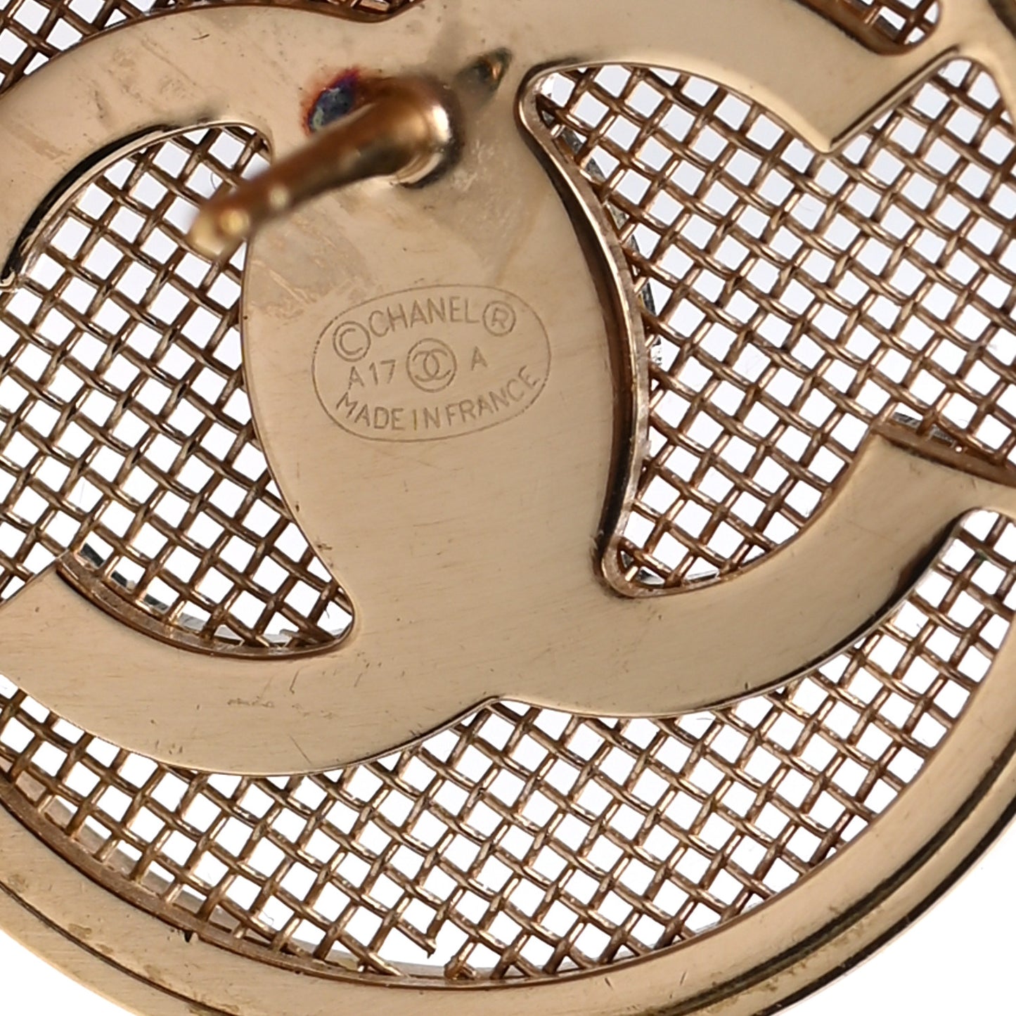 Metal Mesh Circle CC Earrings Gold