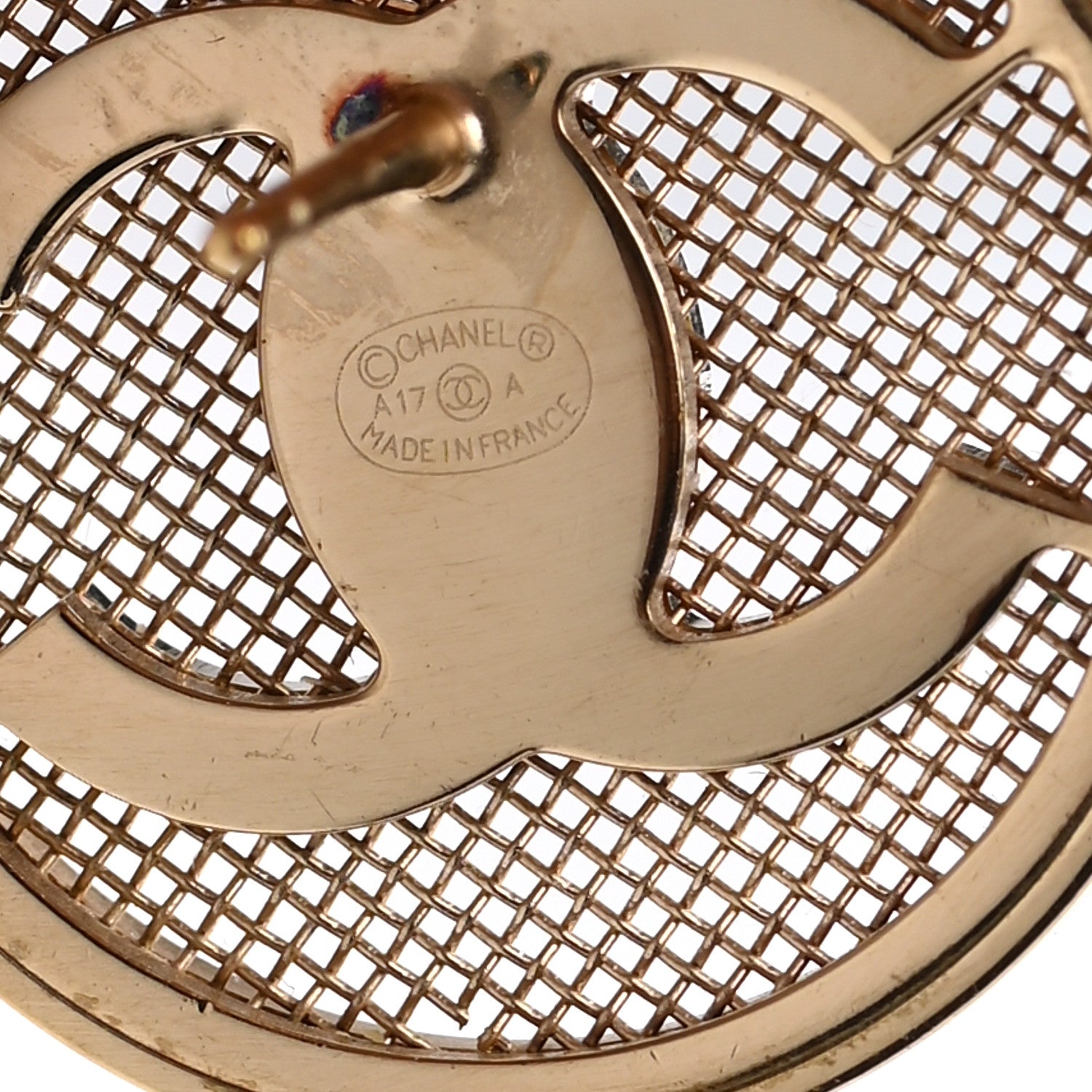 Chanel Metal Mesh Circle CC Earrings Gold 4 of 5