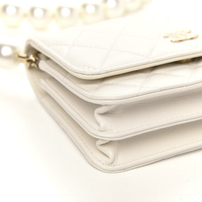 Chanel Calfskin Quilted CC Pearl Mini Wallet On Chain Flap White 8 of 11
