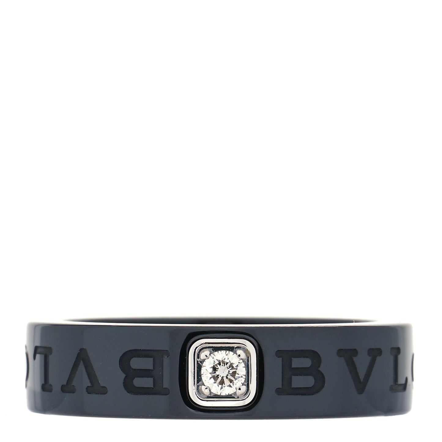 18K White Gold Ceramic Diamond B.Zero1 Essential Band Ring 55 7.25 Black