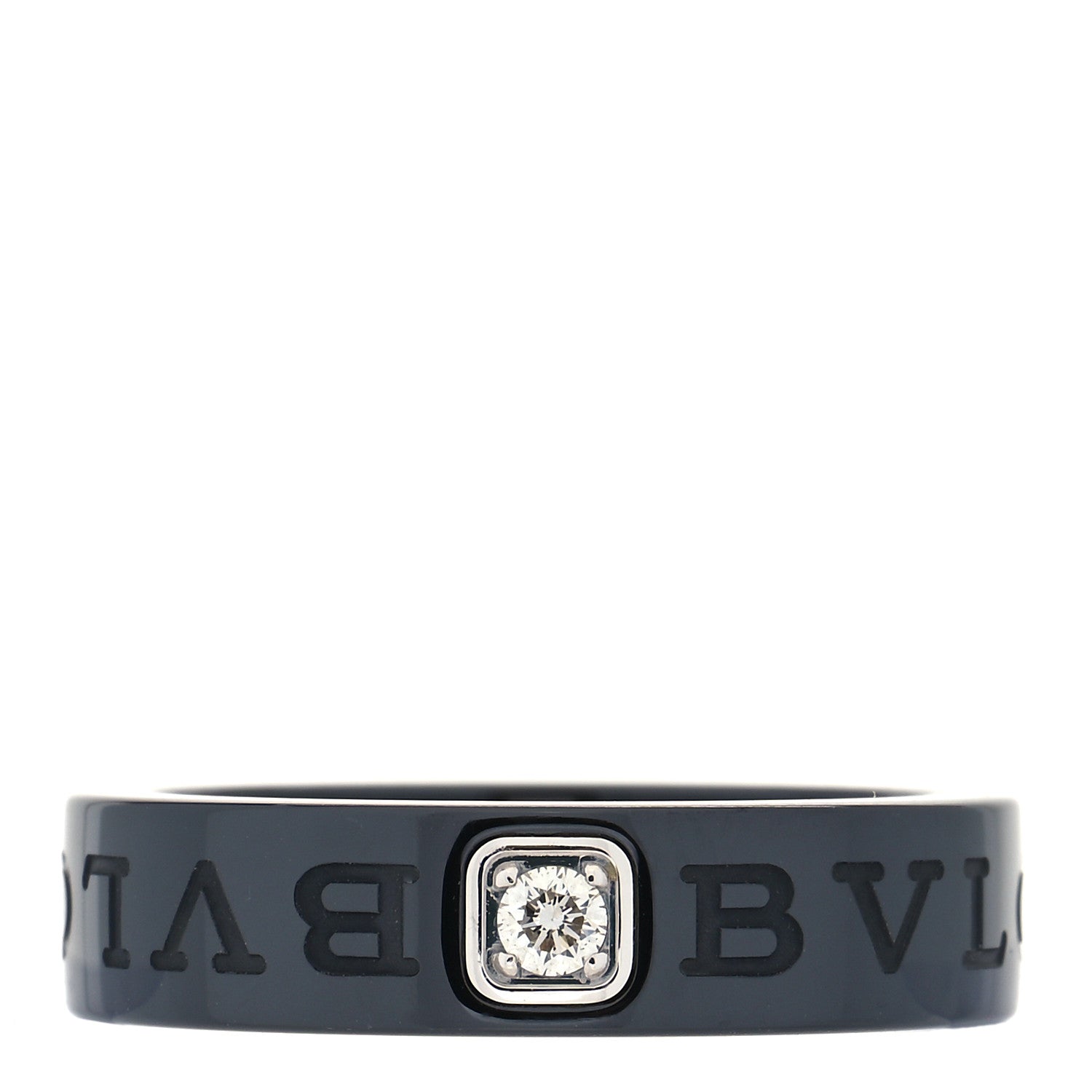 Bulgari 18K White Gold Ceramic Diamond B.Zero1 Essential Band Ring 55 7.25 Black 1 of 4