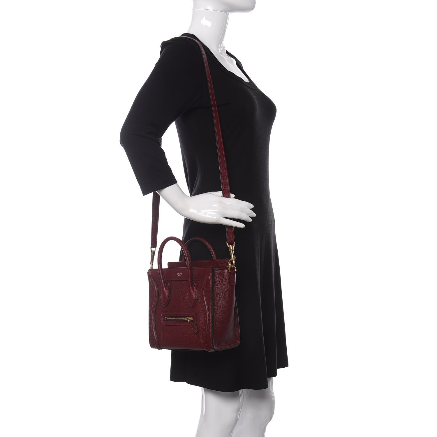 Celine Drummed Calfskin Nano Luggage Burgundy 2 of 10