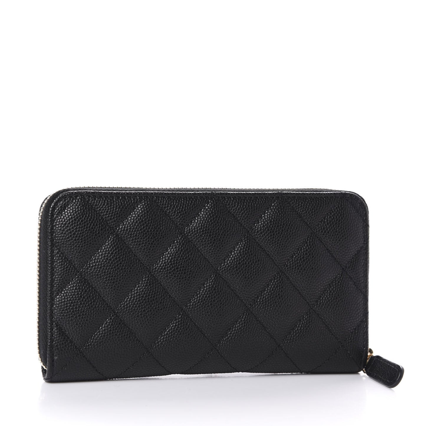 Caviar Quilted Small Zip Around Wallet Black