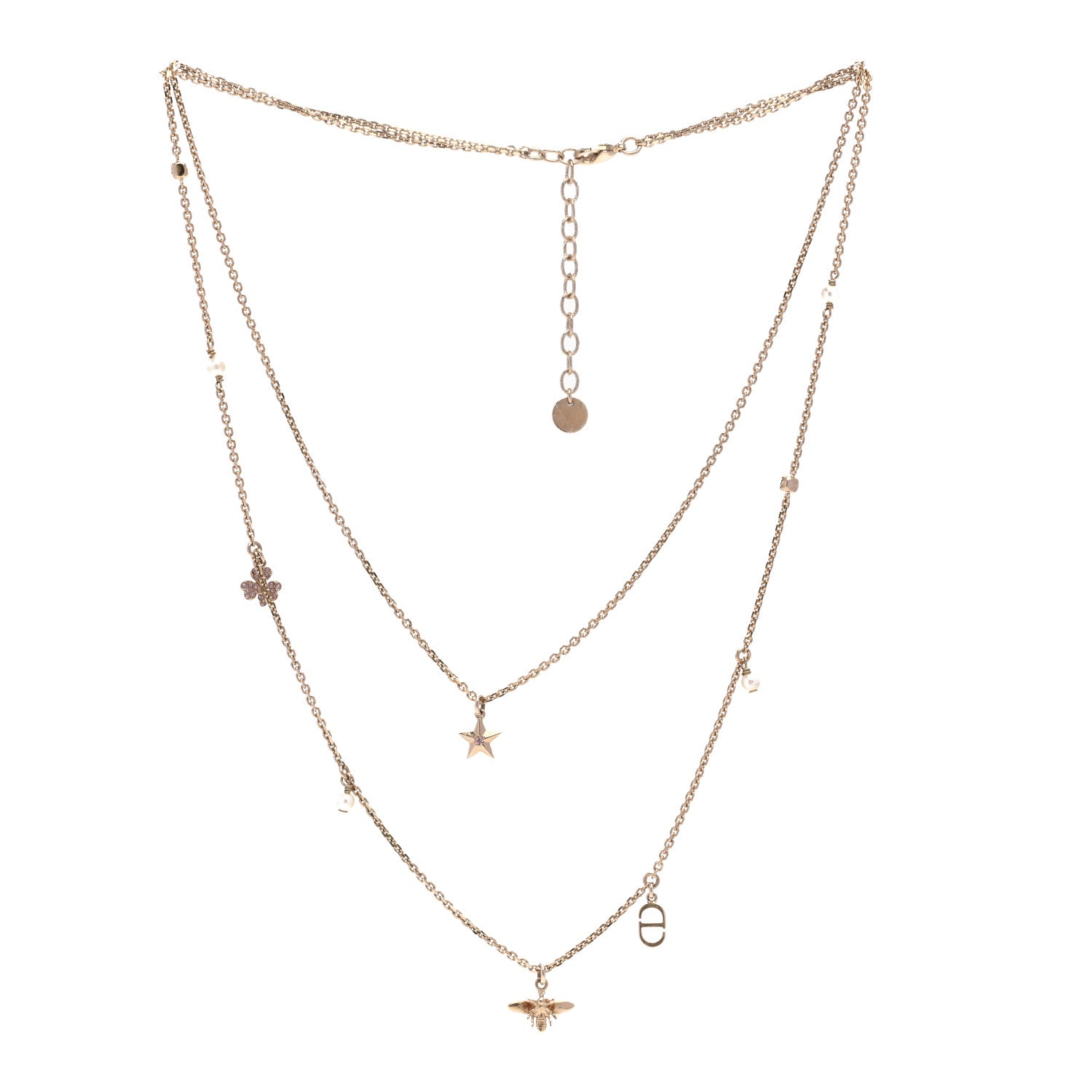 Christian Dior Metal Crystal Double Necklace Gold 4 of 6