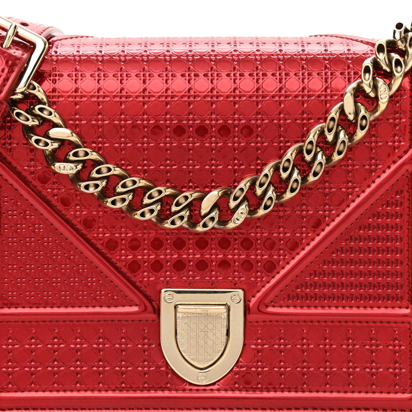 Metallic Patent Micro-Cannage Small Diorama Flap Bag Red