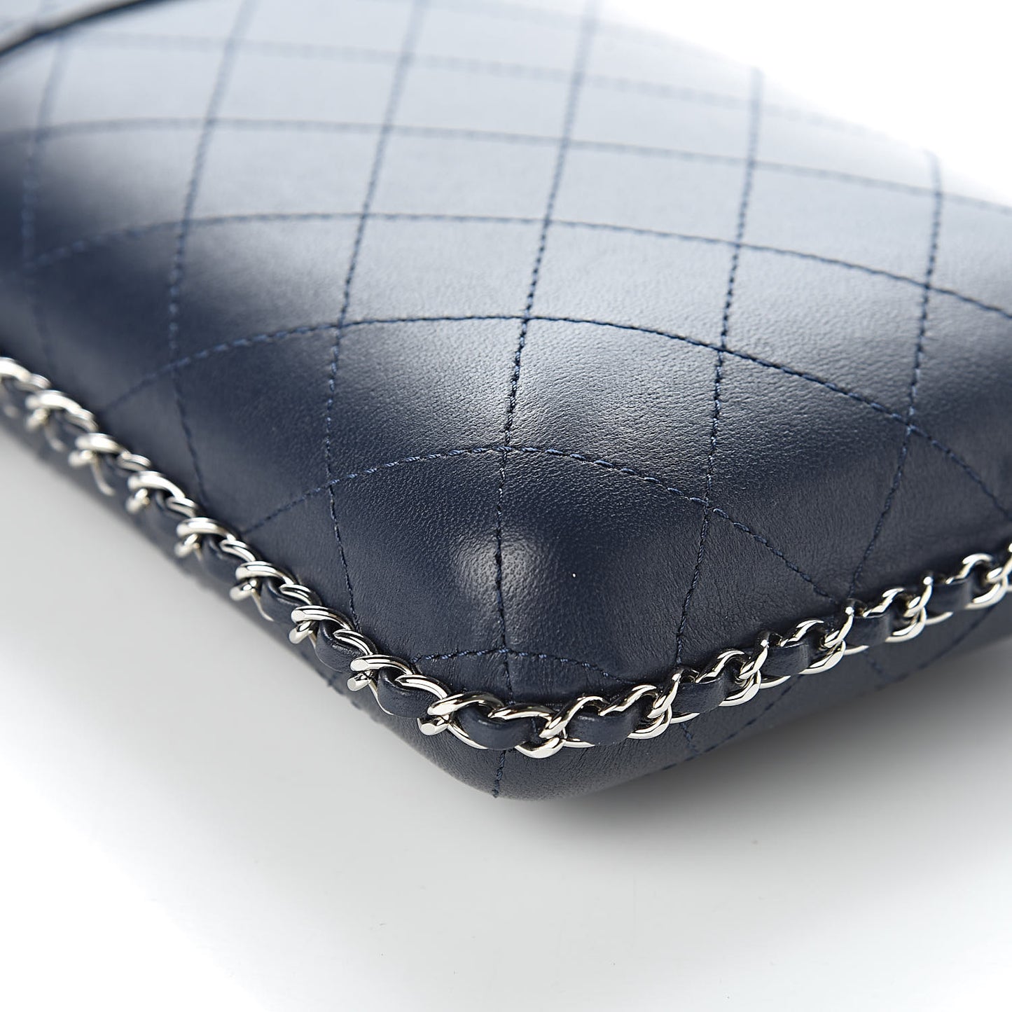 Lambskin Quilted Chain Around Phone Holder Navy