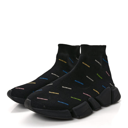 Balenciaga Technical 3D Recycled Knit Allover Logo Mens Speed 2.0 Sneakers 40 Black Multicolor 3 of 9