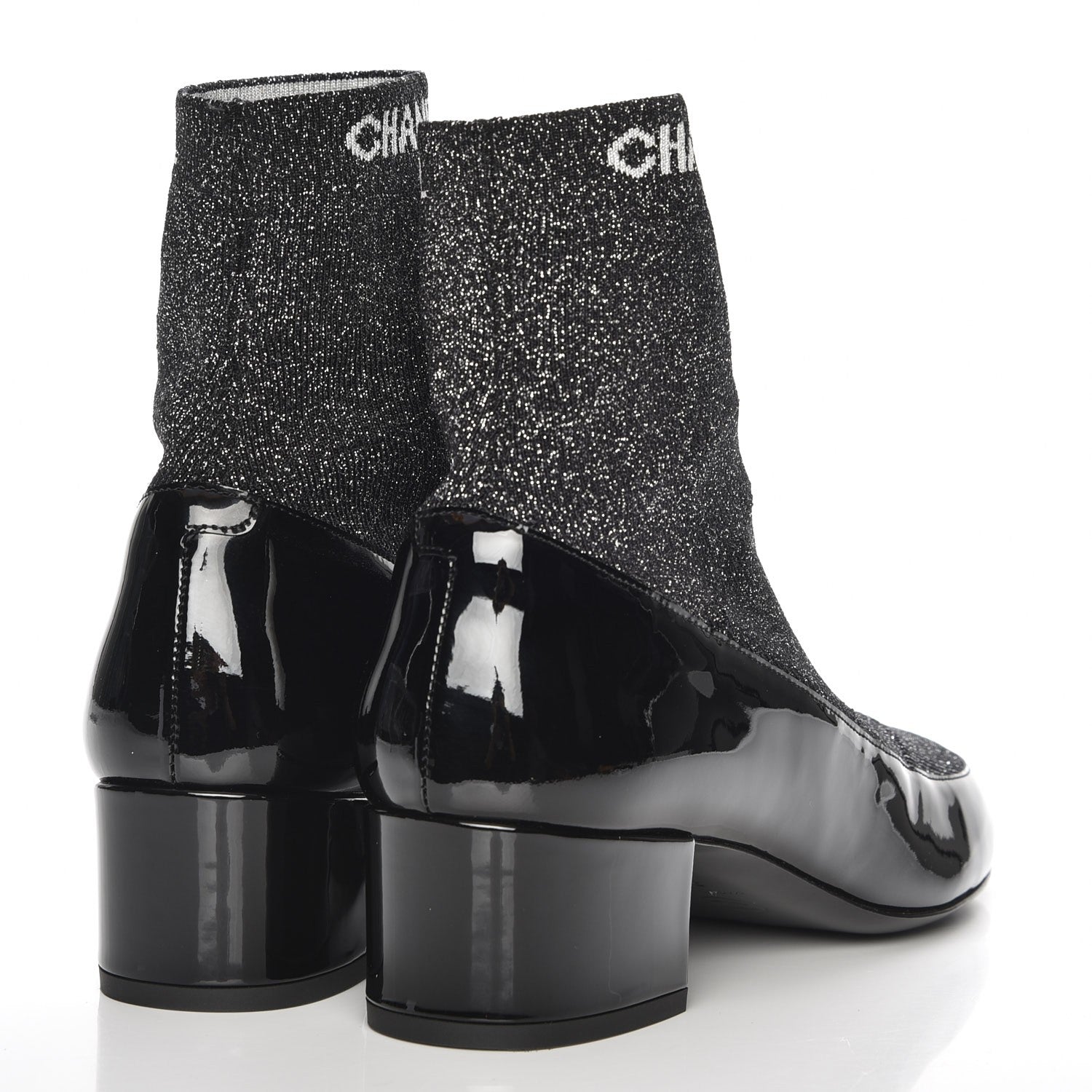 Chanel Fabric Patent Short Boots 39 Dark Grey Black 4 of 8