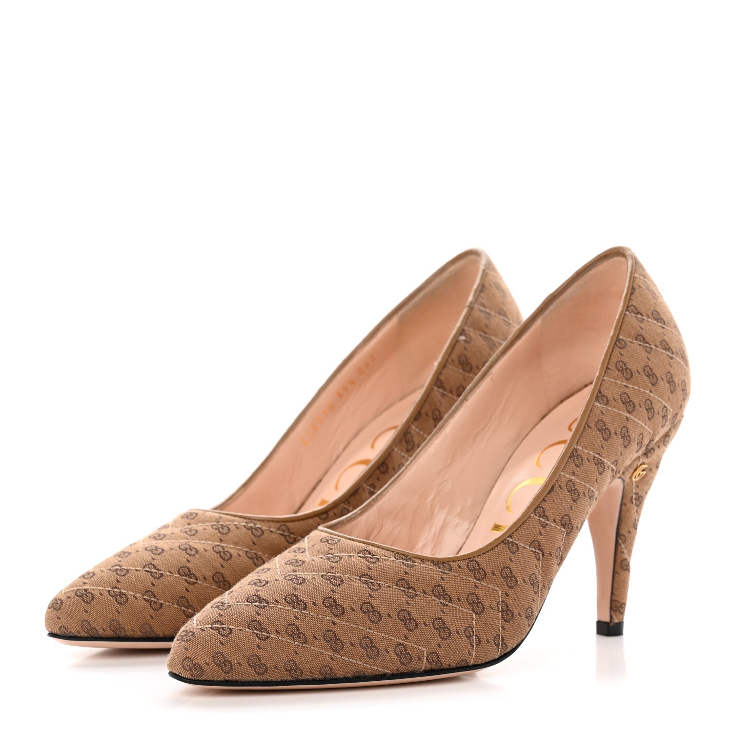 Gucci Monogram GG Mignon Nappa Chevron Matelasse Double G 95mm Pumps 39.5 Dusty Brown 3 of 16