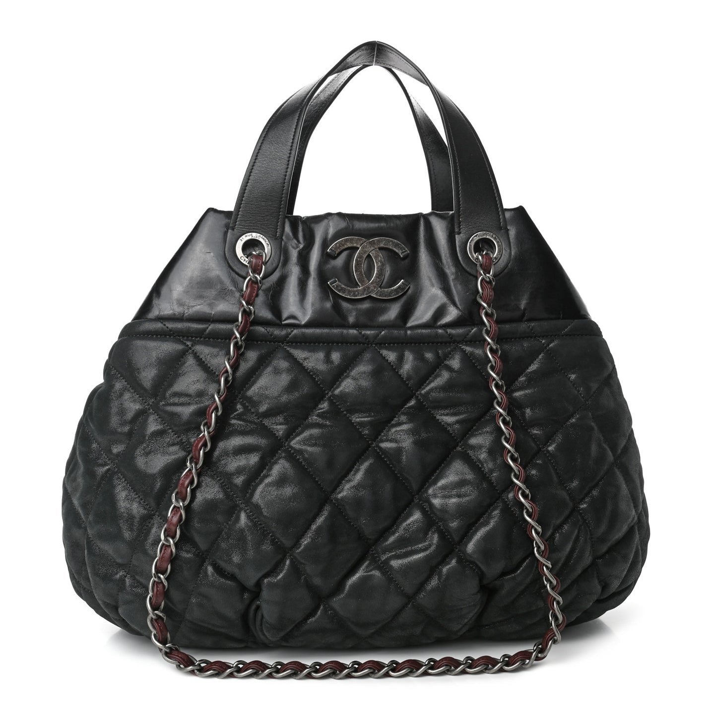 Iridescent Calfskin Quilted Large In The Mix Tote Black