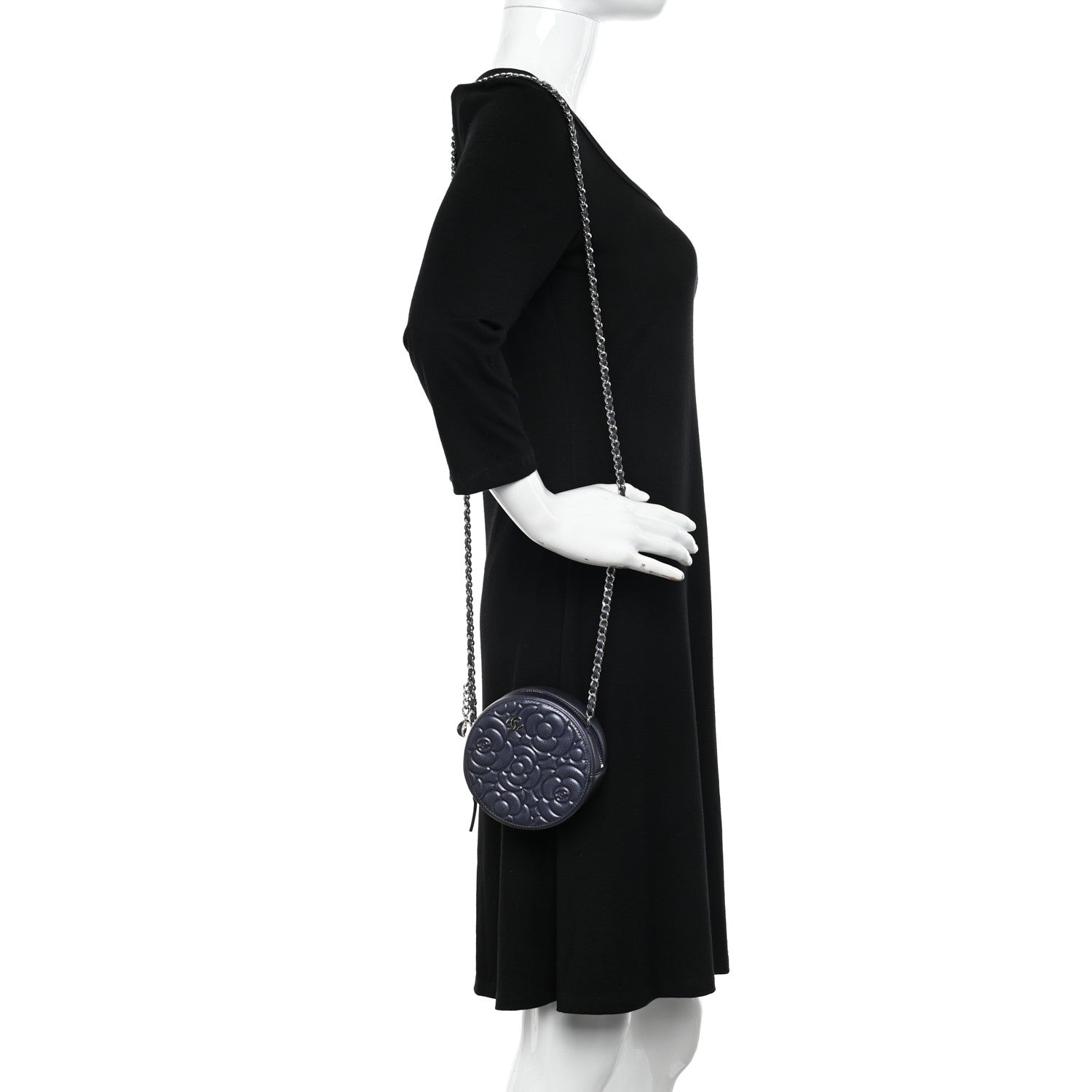 Chanel Goatskin Camellia Quilted Round Clutch With Chain 2 of 10