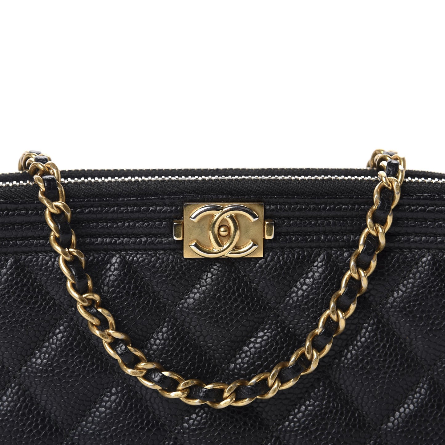 Caviar Quilted Small Boy Clutch With Chain Black