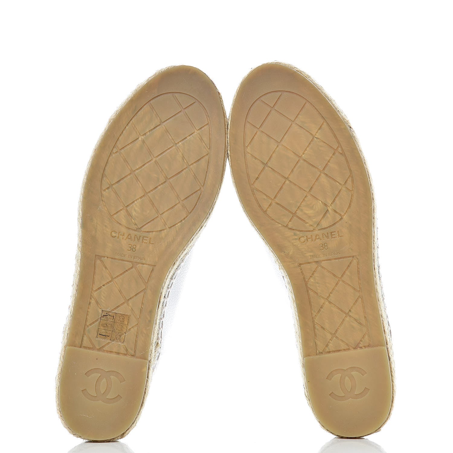 Chanel Grained Calfskin CC Espadrilles 38 White Black 5 of 9