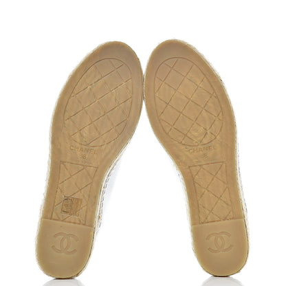 Chanel Grained Calfskin CC Espadrilles 38 White Black 5 of 9