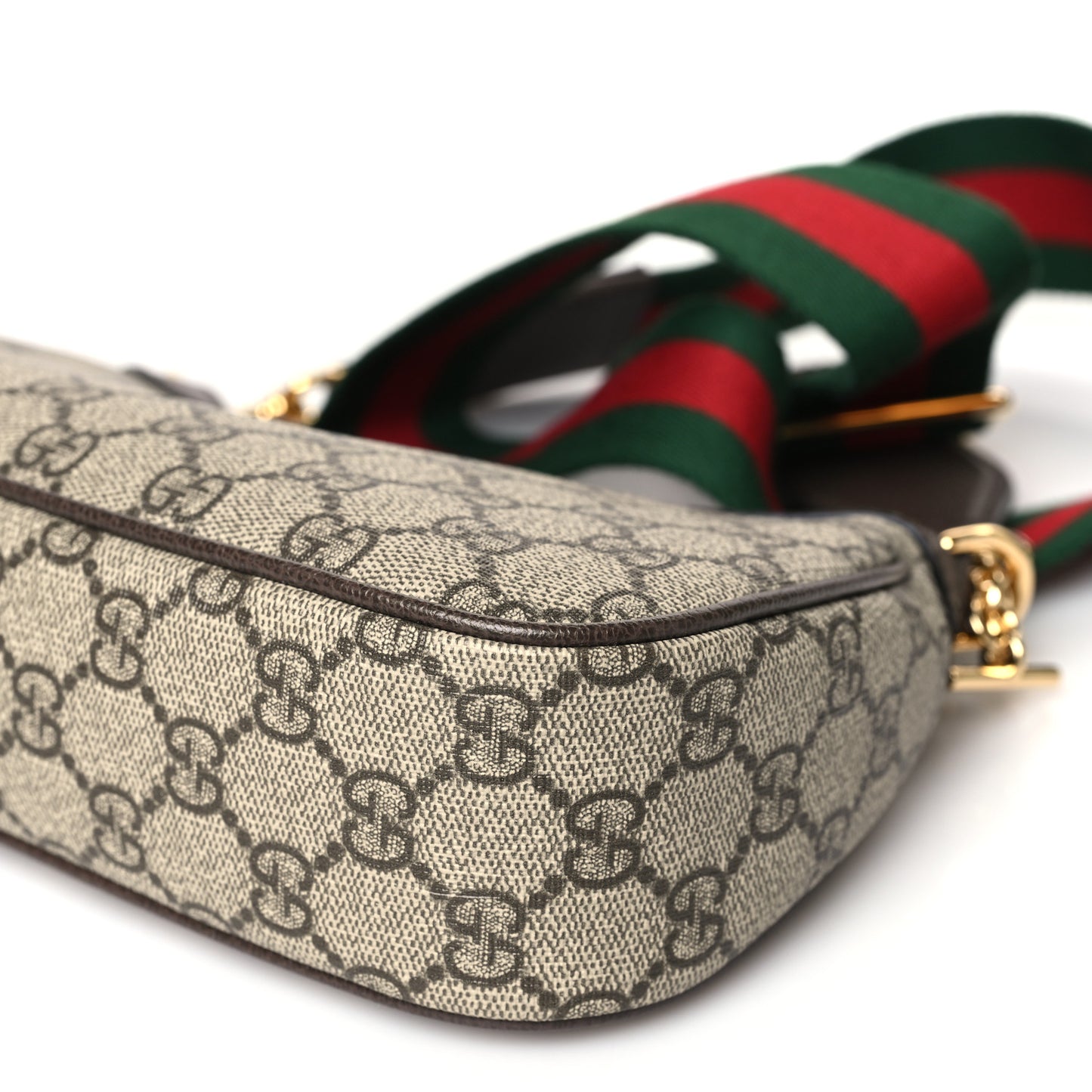 GG Supreme Monogram Textured Dollar Calfskin Web Small Ophidia GG Handbag Beige Ebony New Acero