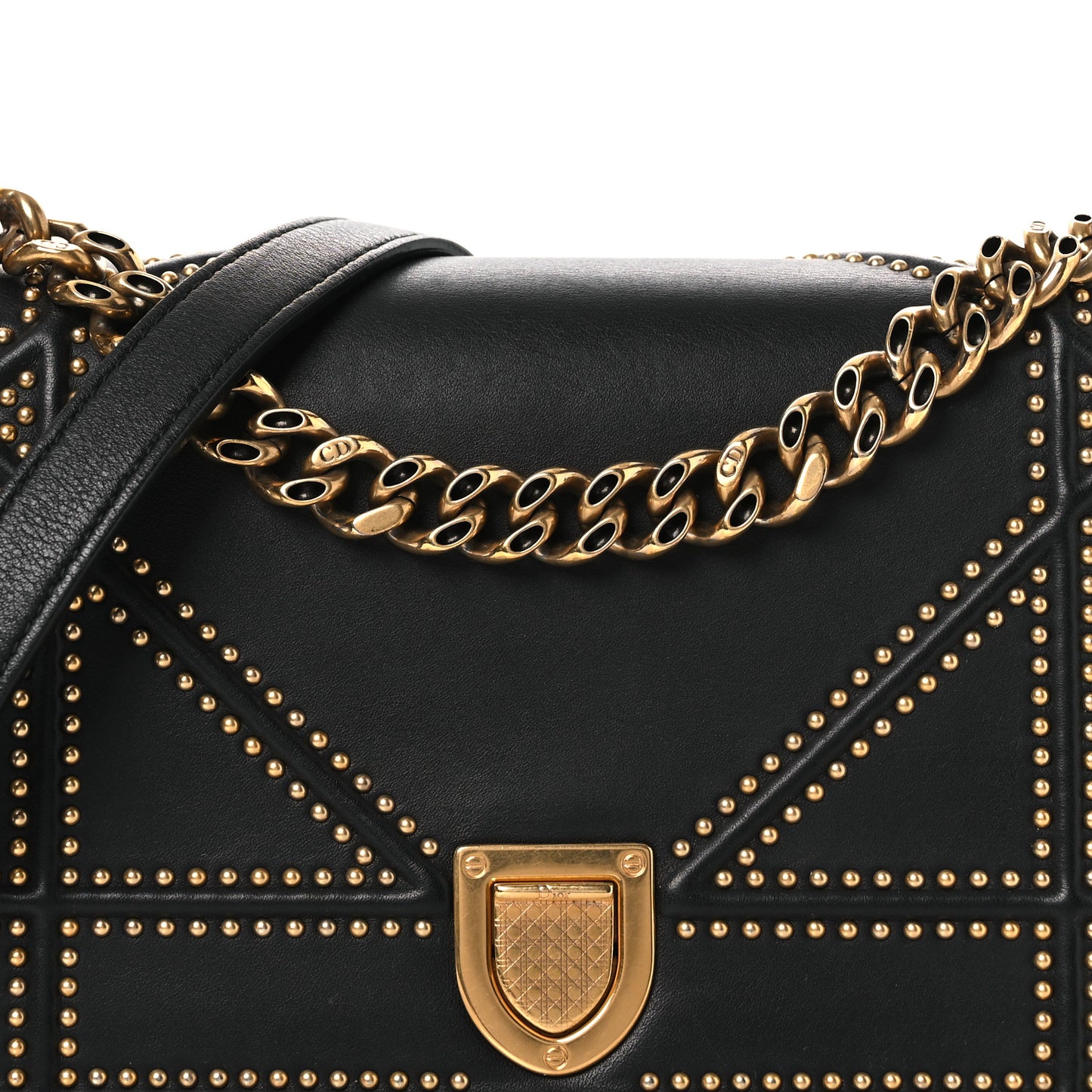Lambskin Studded Medium Diorama Flap Bag Black