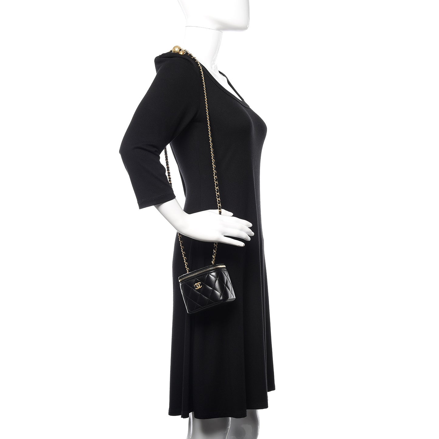 Lambskin Quilted Pearl Crush Box With Chain Black