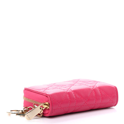 Christian Dior Lambskin Cannage Mini Lady Dior Zip Portemonnaie Fuchsia 4 of 8