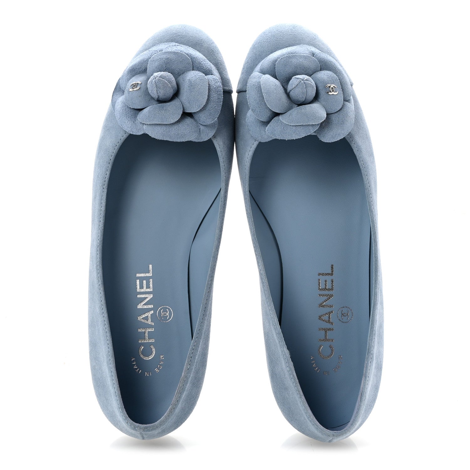 Chanel Suede Cap Toe Camellia Ballerina Flats 36.5 Light Blue 2 of 10