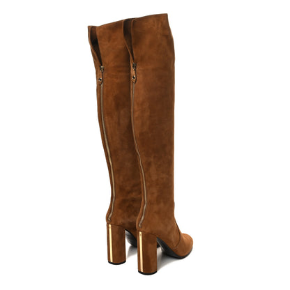 Louis Vuitton Suede Over The Knee Heeled Boots 39 Tan 4 of 8