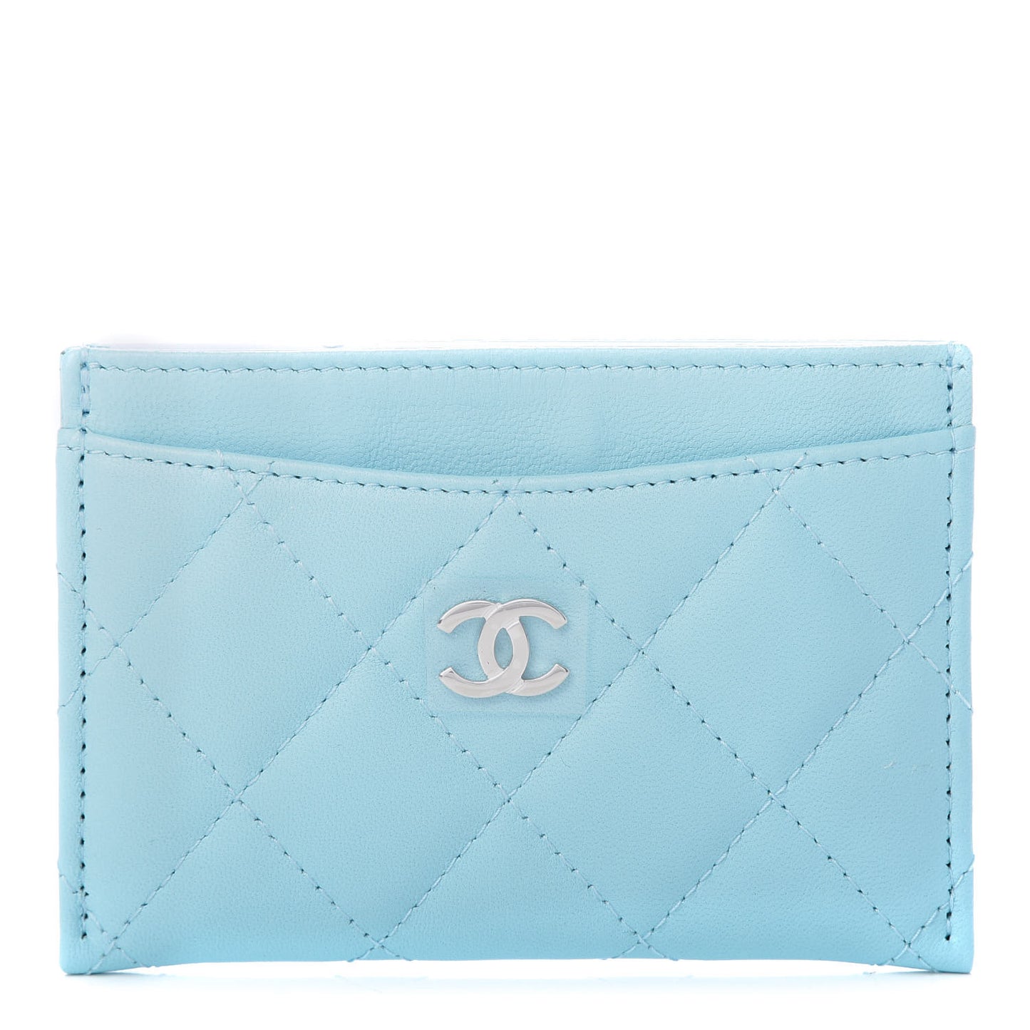 Lambskin Quilted Card Holder Neon Blue