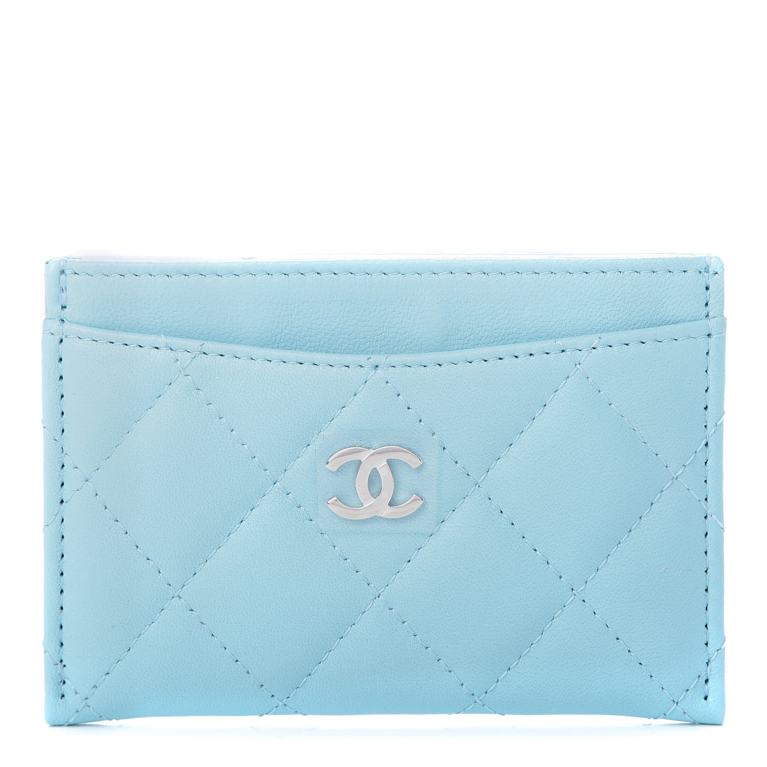 Chanel Lambskin Quilted Card Holder Neon Blue 1 of 9
