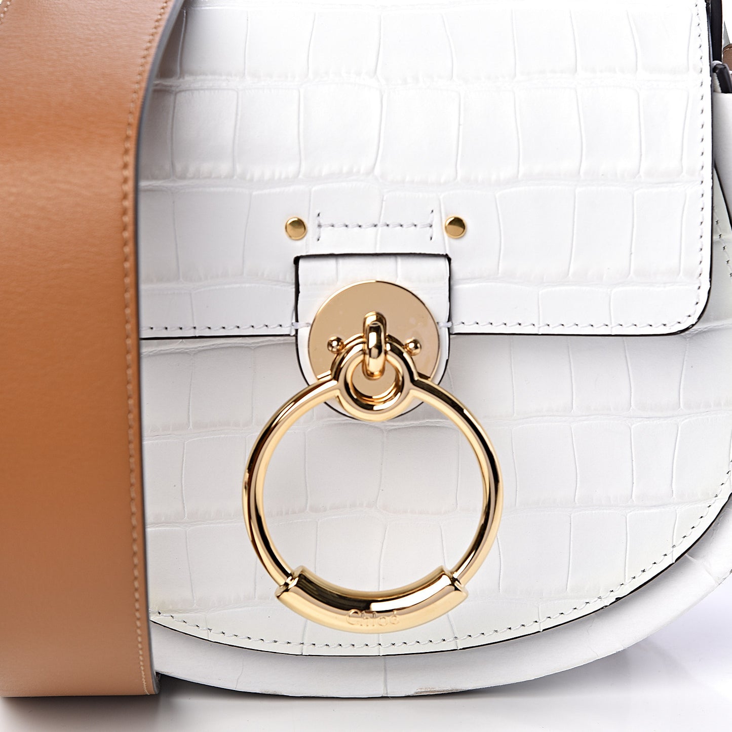 Calfskin Crocodile Embossed Small Tess Bag Brilliant White