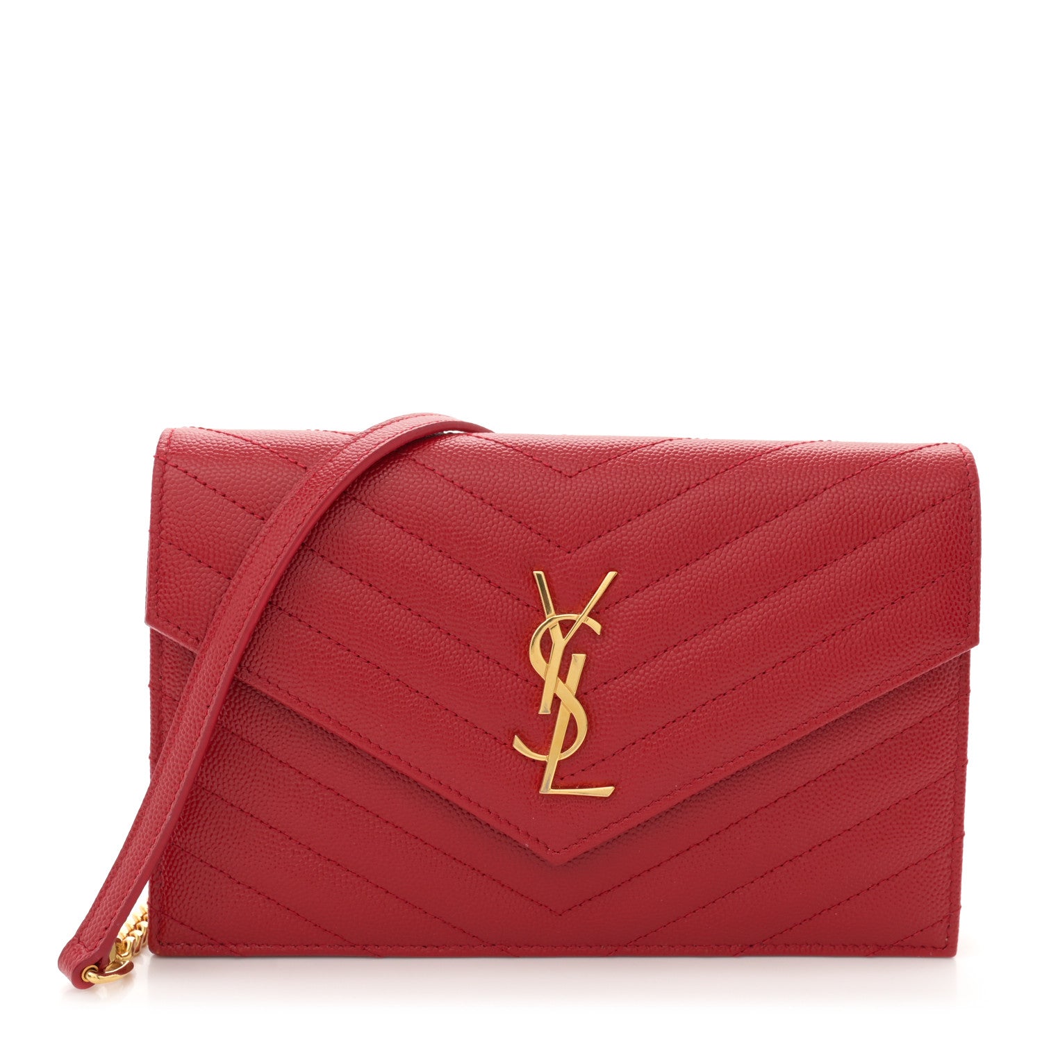 Saint Laurent Grain De Poudre Matelasse Chevron Monogram Envelope Chain New Red 1 of 13