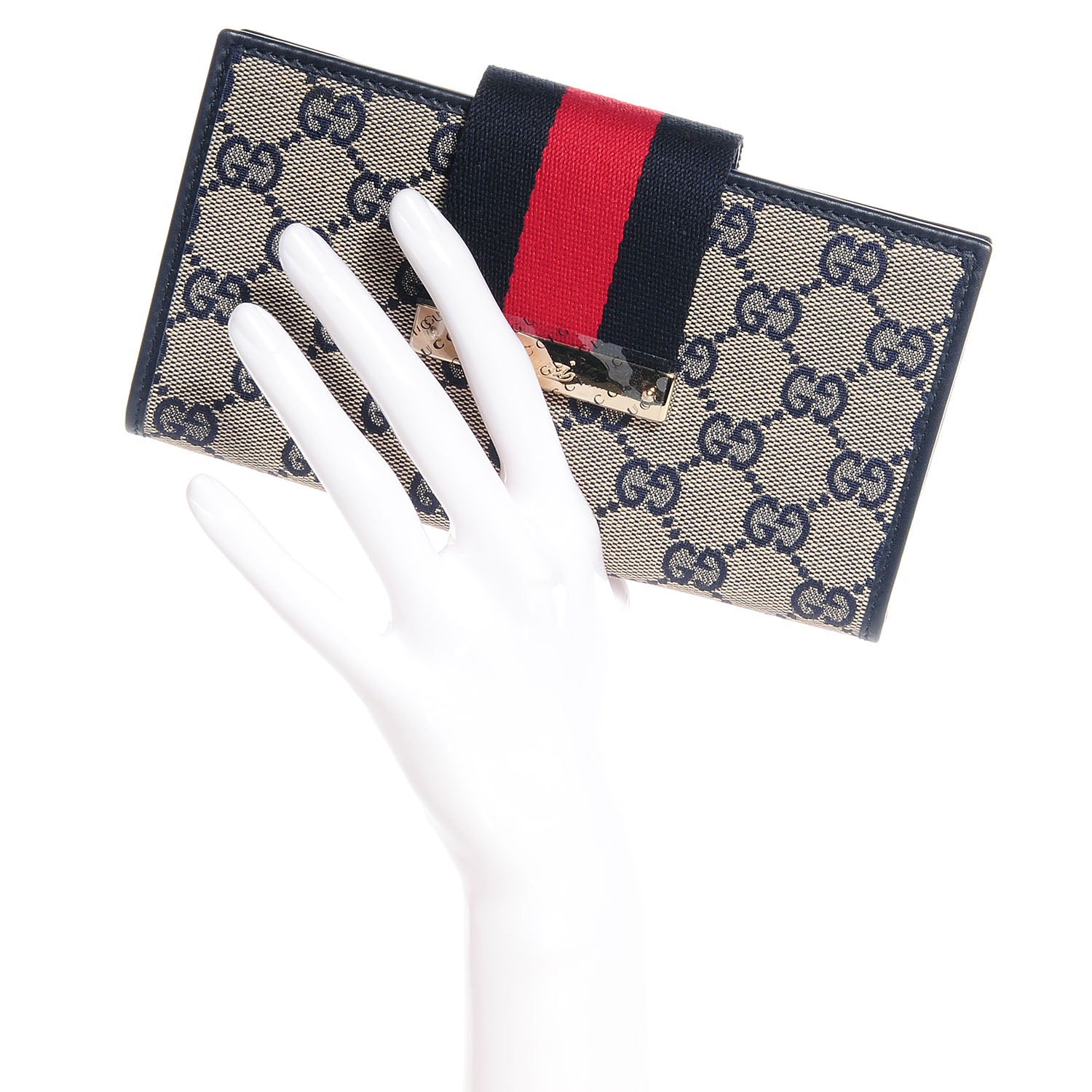 Gucci Monogram Calfskin Ladies Web Long Wallet Beige Blue 2 of 9