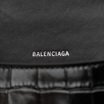Balenciaga Shiny Calfskin Monochrome Crocodile Embossed Hourglass Top Handle Bag XS Black 6 of 12