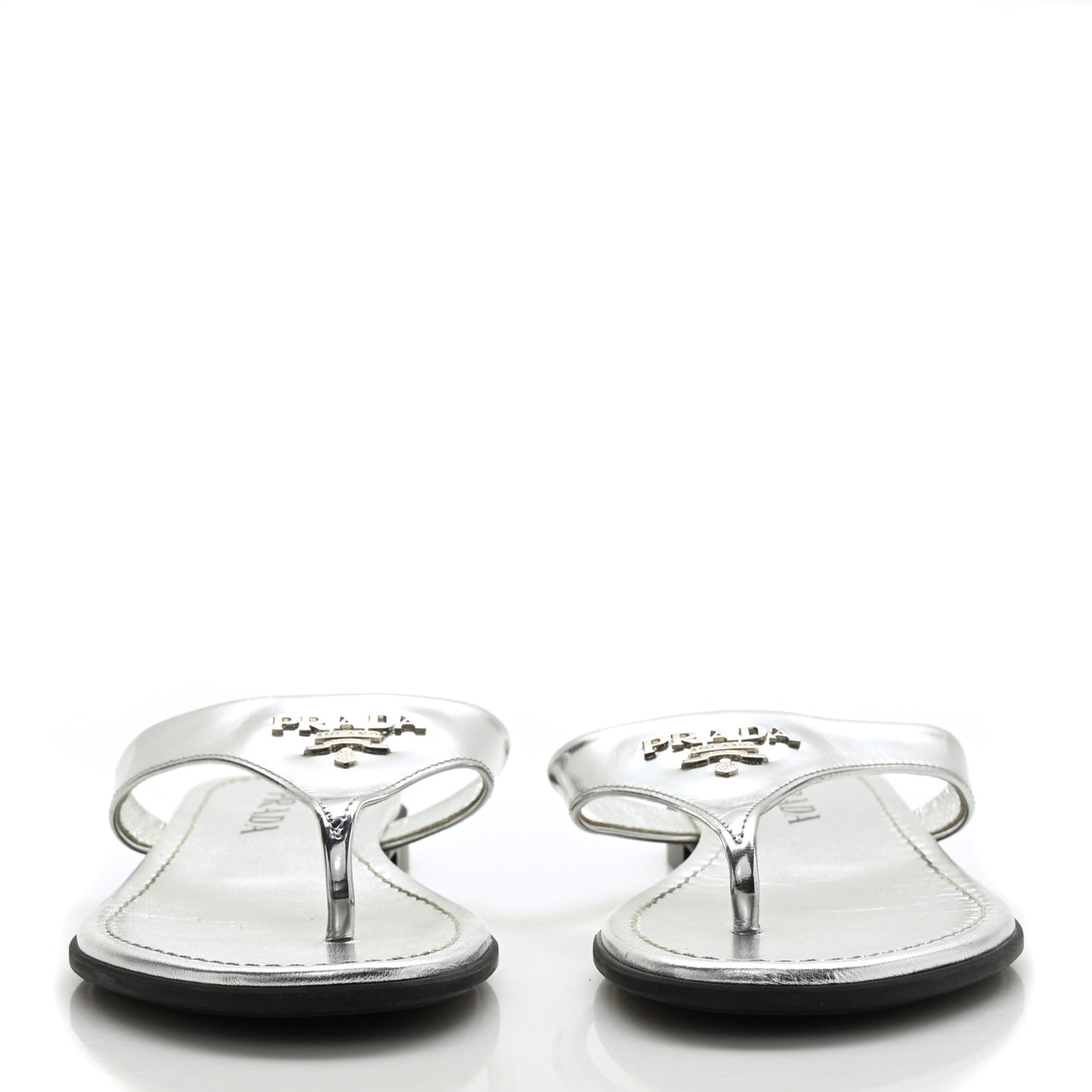 Metallic Calfskin Logo Thong Sandals 37 Silver