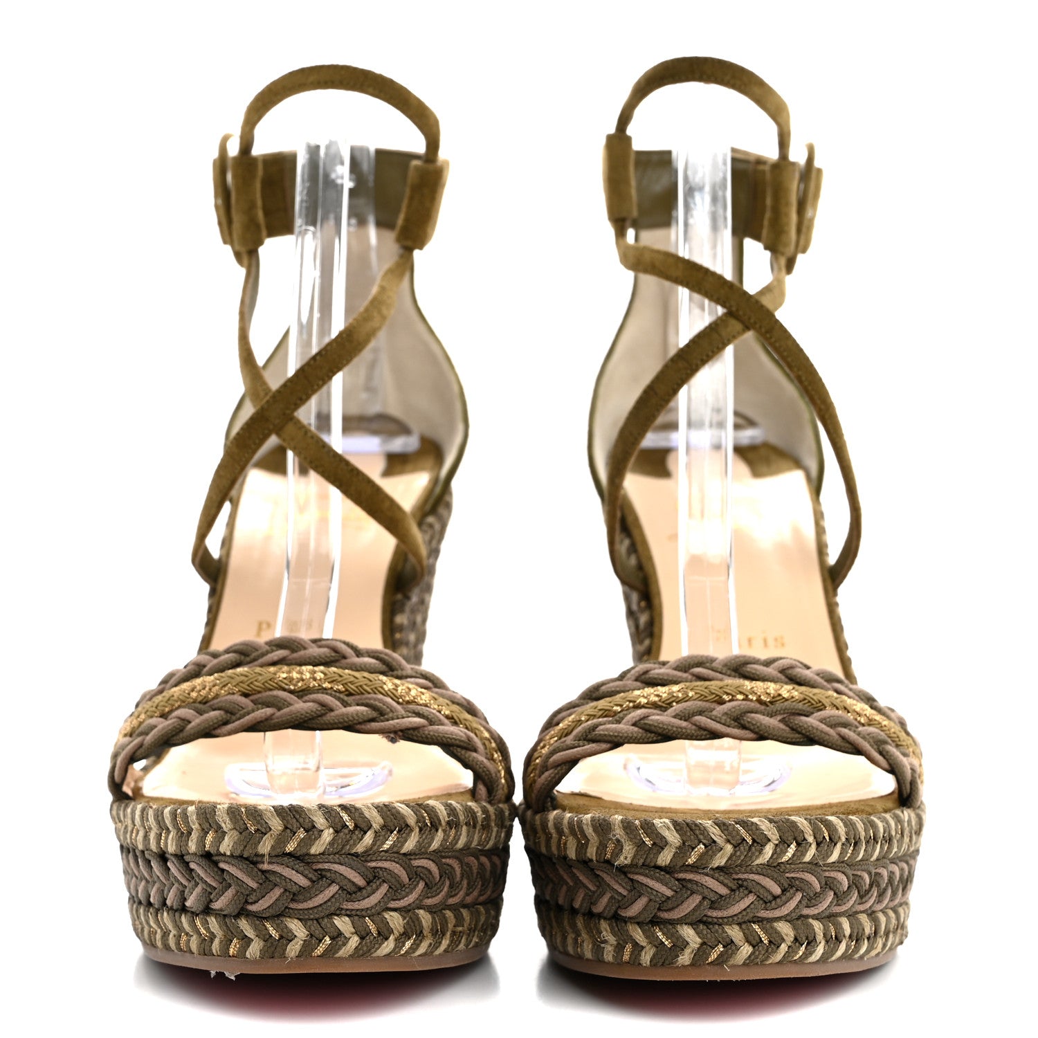 Christian Louboutin Tresse Veau Velours Bodrum 110 Wedge Sandals 41 Green Tea 3 of 12