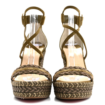 Christian Louboutin Tresse Veau Velours Bodrum 110 Wedge Sandals 41 Green Tea 3 of 12