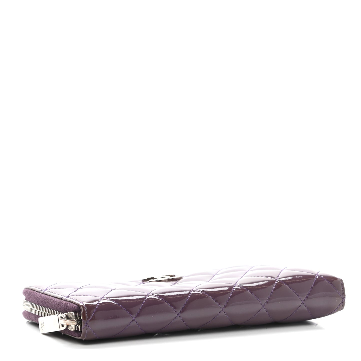 Patent Quilted Brilliant Zip Around Wallet Purple