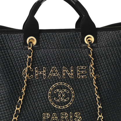 Chanel Straw Raffia Calfskin Chain Medium Deauville Tote Black 8 of 11