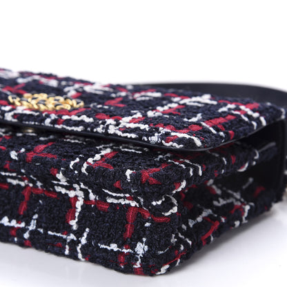 Chanel Wool Tweed Lambskin Quilted 19 Wallet On Chain WOC and Coin Purse Blue White Red 7 of 12
