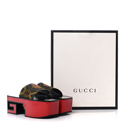 Gucci Patent Mother of Pearl Jacquard Square G Roses Platform Slide Sandals 39 Multicolor 10 of 10