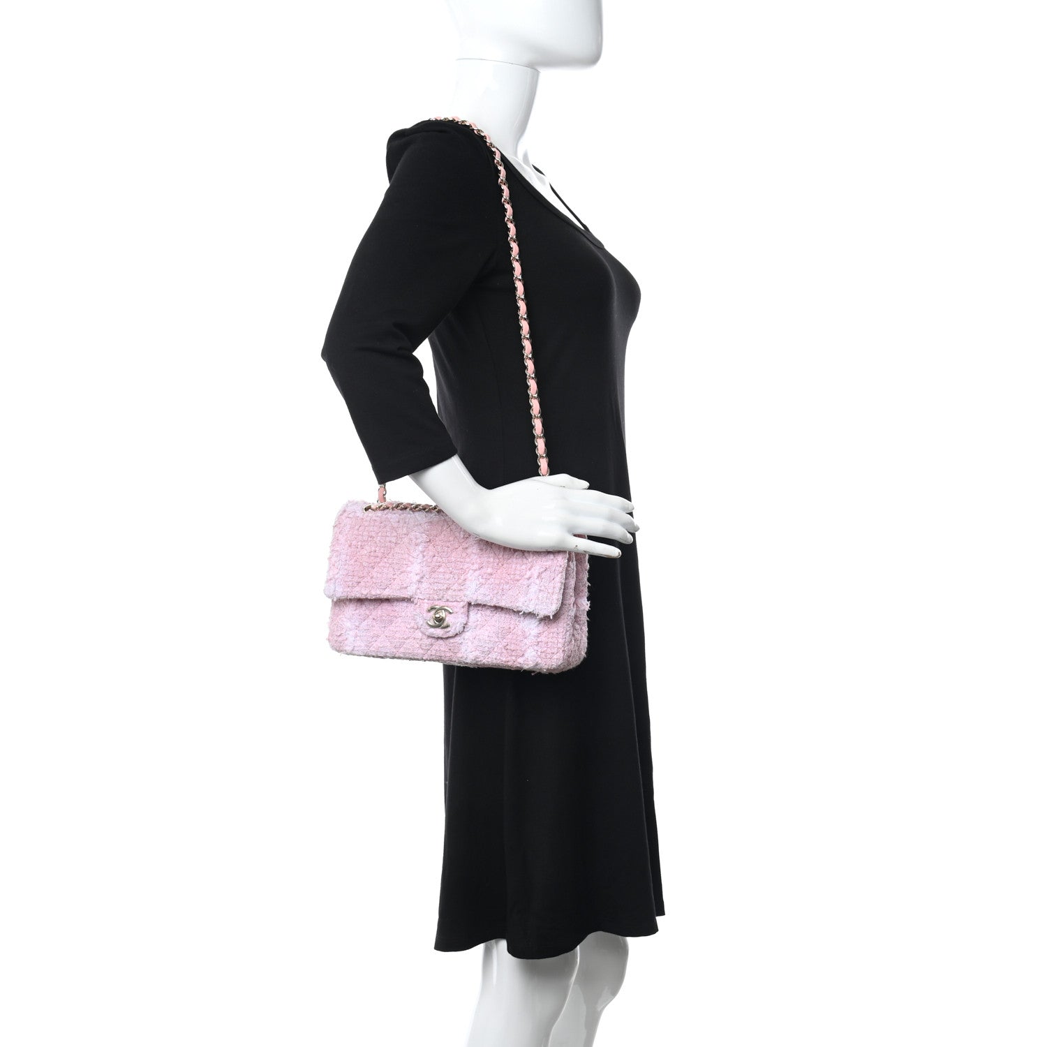 Chanel Tweed Medium Double Flap Light Pink White 2 of 12